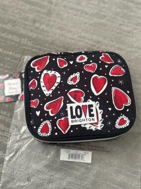 NWT Brighton Black Jewelry Travel Case with Red Heart Pattern